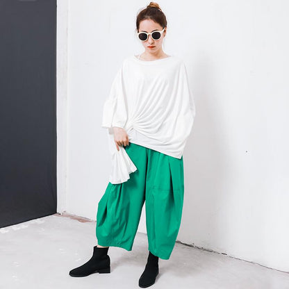 Women Solid Color Pleated Loose Bloomers