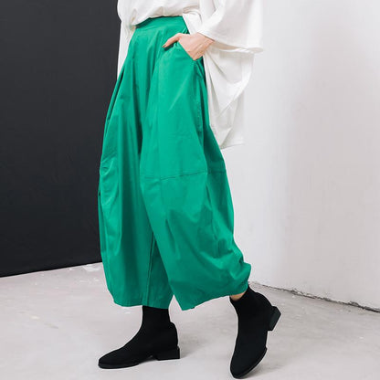 Women Solid Color Pleated Loose Bloomers