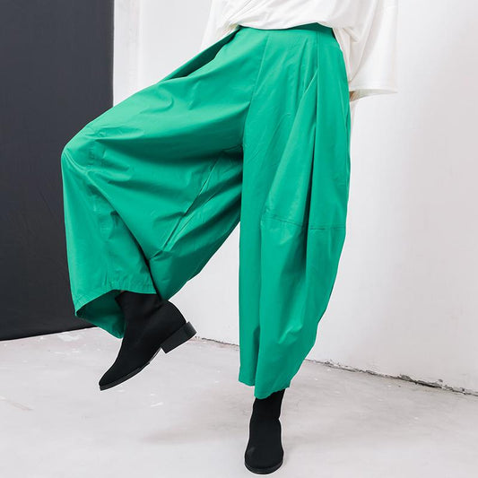 Women Solid Color Pleated Loose Bloomers