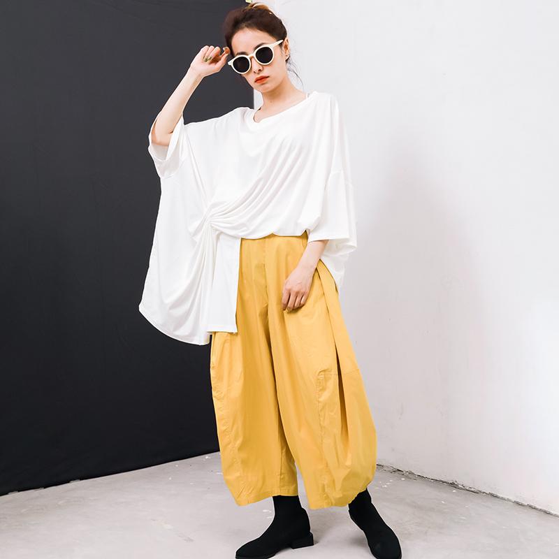Women Solid Color Pleated Loose Bloomers