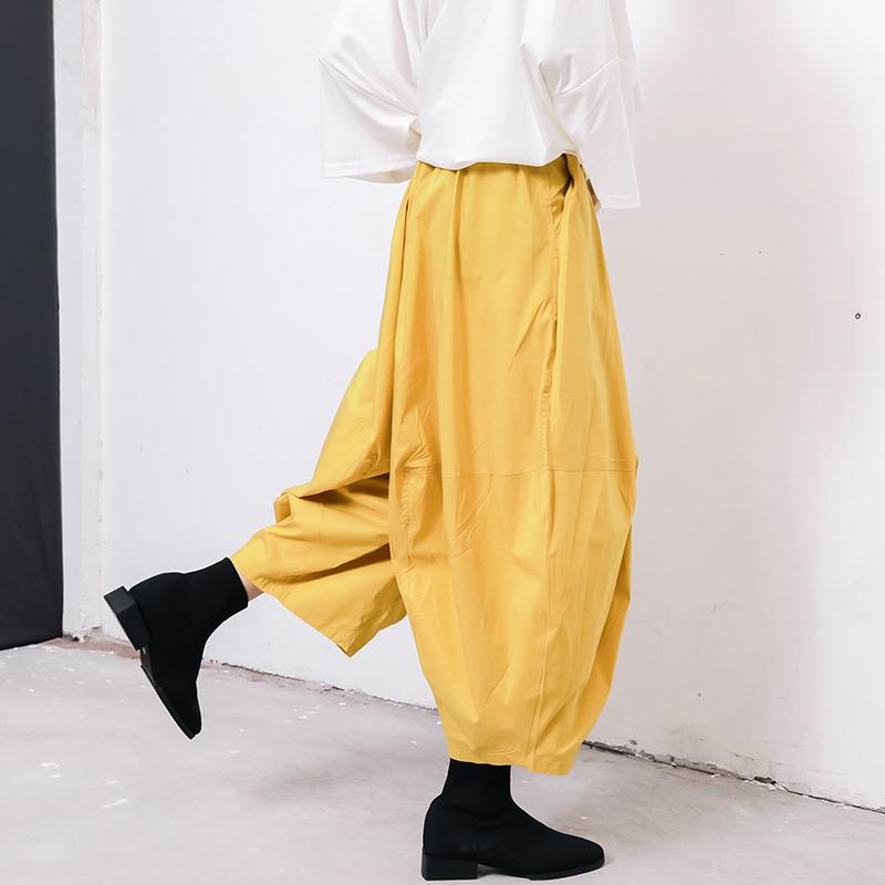 Women Solid Color Pleated Loose Bloomers