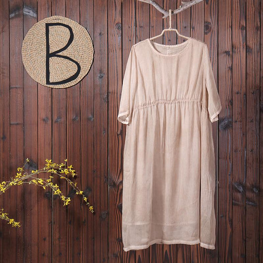 Women Solid Pockets Lining Loose Maxi Dress