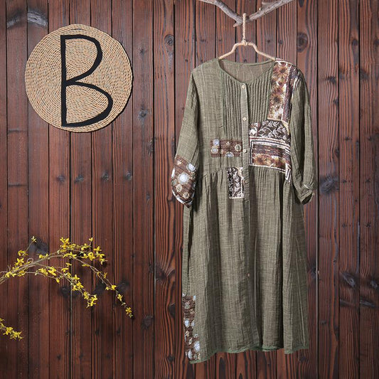 Women Spliced Pleated Vintage Loose Shirt