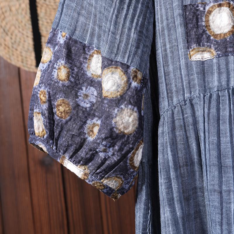 Women Spliced Pleated Vintage Loose Shirt