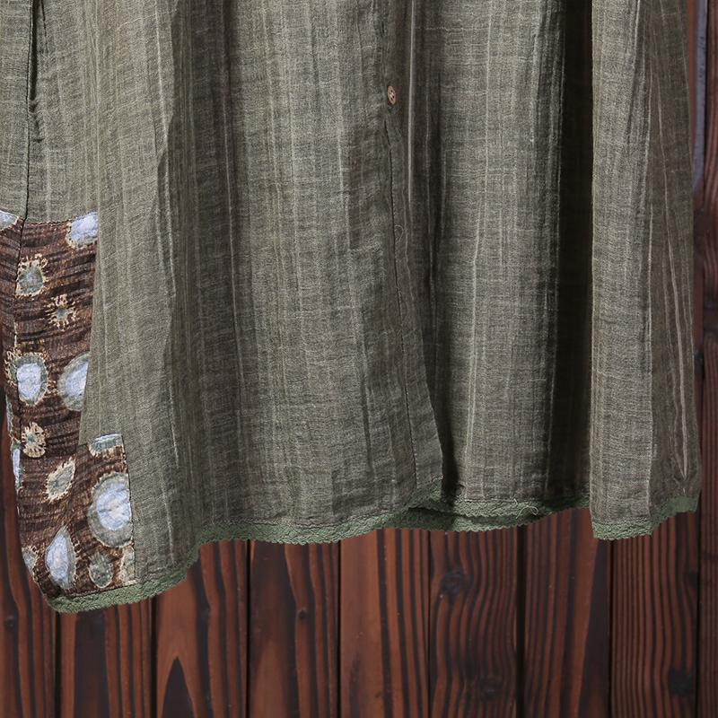 Women Spliced Pleated Vintage Loose Shirt