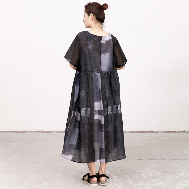 Women Splicing Summer Dress Loose Cotton with Pocket