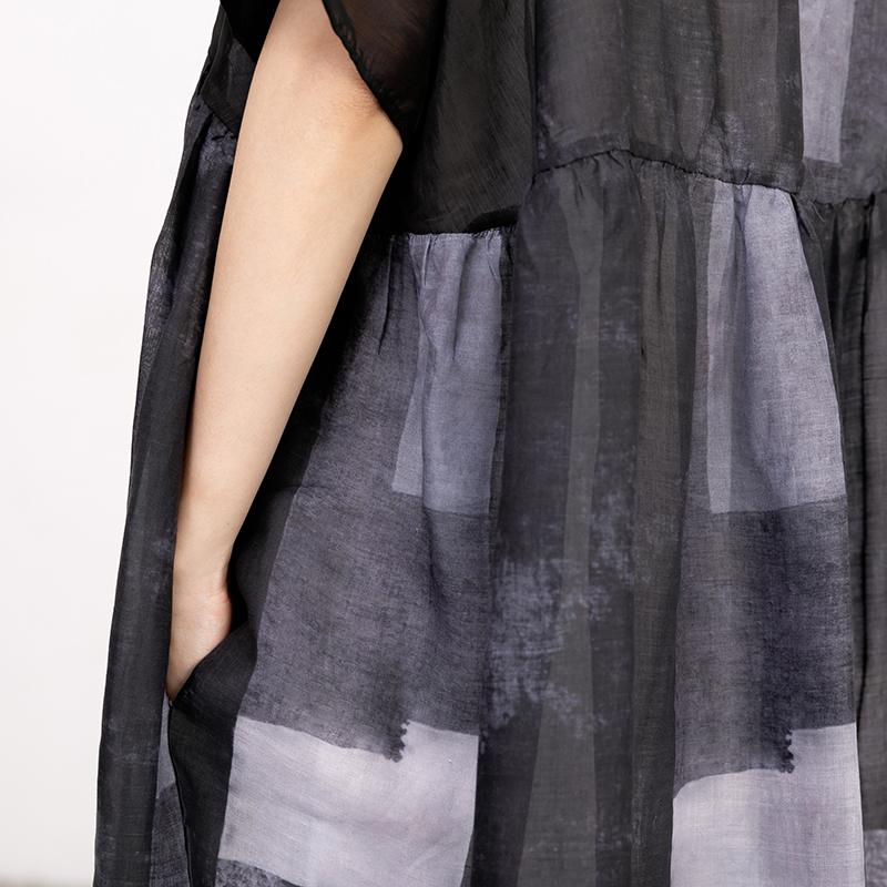 Women Splicing Summer Dress Loose Cotton with Pocket