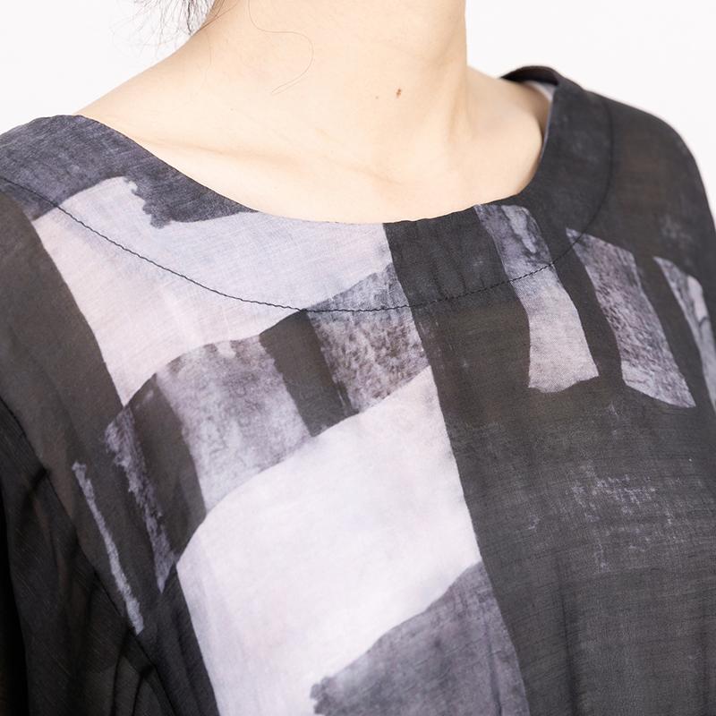 Women Splicing Summer Dress Loose Cotton with Pocket