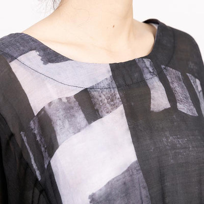 Women Splicing Summer Dress Loose Cotton with Pocket