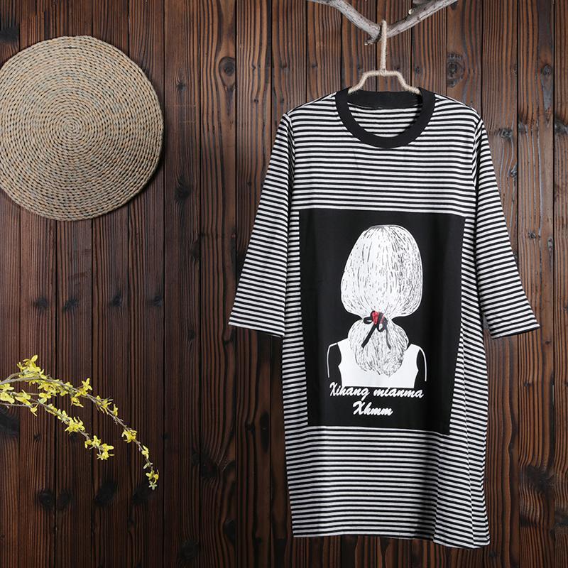 Women Spring Above Knee Cartoon Pullover Loose Long Sleeve Casual Dress