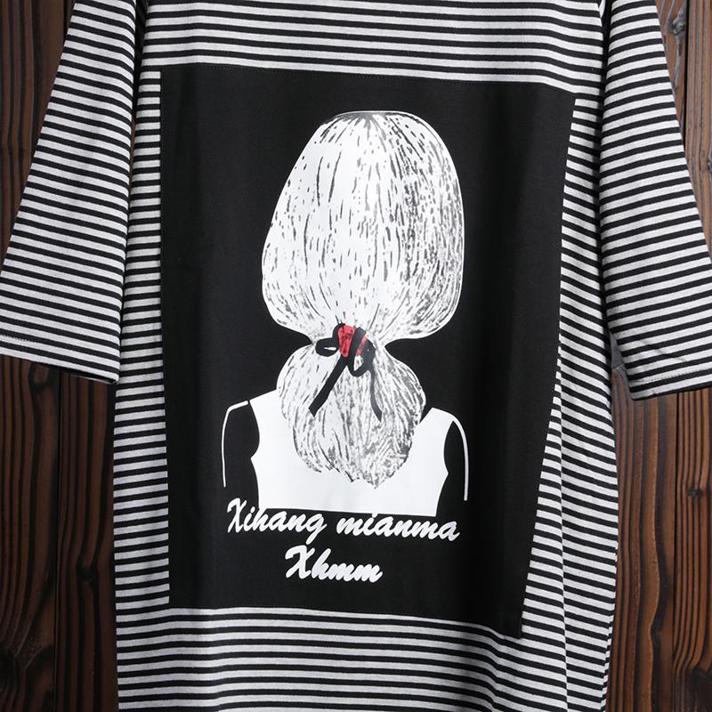 Women Spring Above Knee Cartoon Pullover Loose Long Sleeve Casual Dress