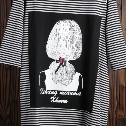 Women Spring Above Knee Cartoon Pullover Loose Long Sleeve Casual Dress