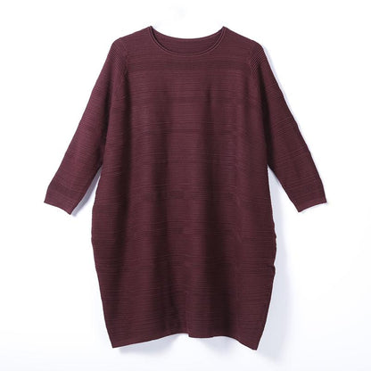 Women Spring Autumn Casual Loose Stripe Long Sleeve Dress