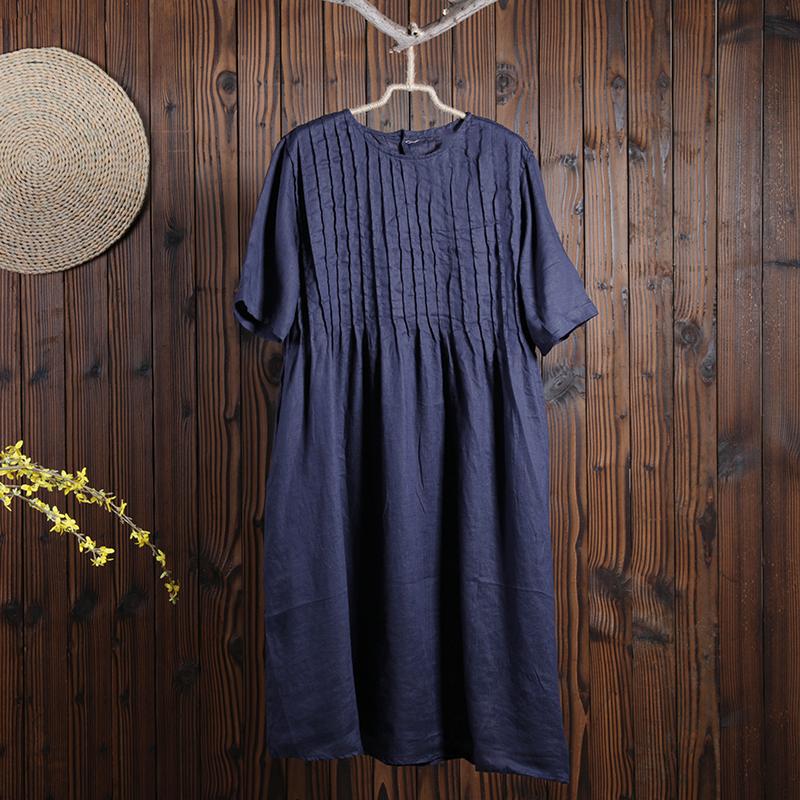 Women Spring Casual Mid-Calf Pullover Loose Short Sleeve Dress