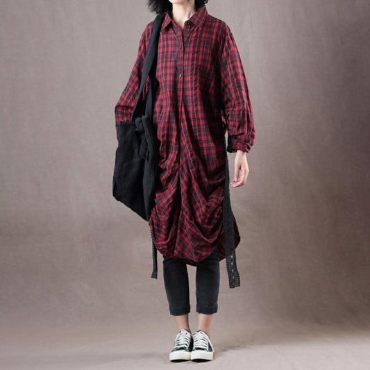 Women Spring Casual Plaid Long Shirt