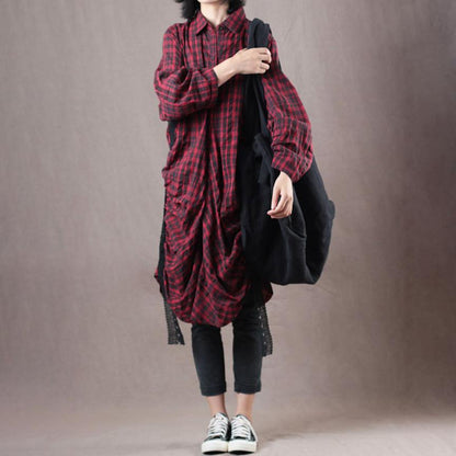 Women Spring Casual Plaid Long Shirt