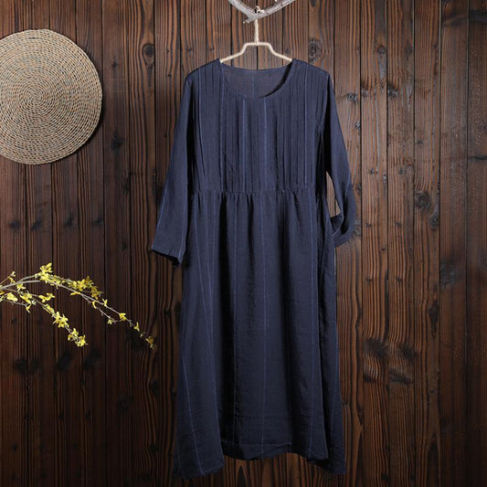 Women Spring Casual Plaid Mid-Calf Pullover Long Sleeve Loose Dress