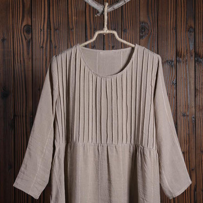 Women Spring Casual Plaid Mid-Calf Pullover Long Sleeve Loose Dress
