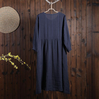 Women Spring Casual Plaid Mid-Calf Pullover Long Sleeve Loose Dress
