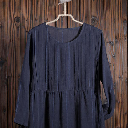 Women Spring Casual Plaid Mid-Calf Pullover Long Sleeve Loose Dress