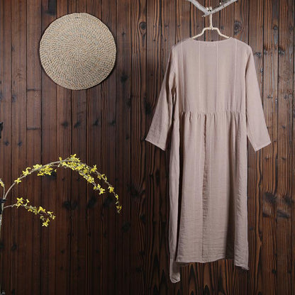 Women Spring Casual Plaid Mid-Calf Pullover Long Sleeve Loose Dress