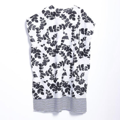 Women Spring Casual Plant Stripe Mid-Calf Pullover Loose Short Sleeve Dress
