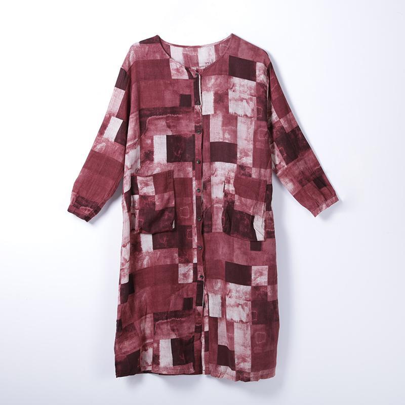 Women Spring Casual Print Cardigan Loose Half Sleeve Dress