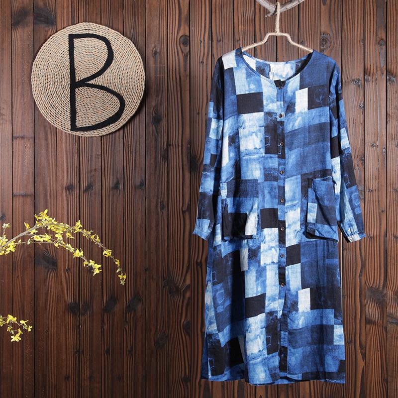 Women Spring Casual Print Cardigan Loose Half Sleeve Dress