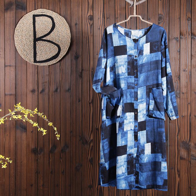 Women Spring Casual Print Cardigan Loose Half Sleeve Dress