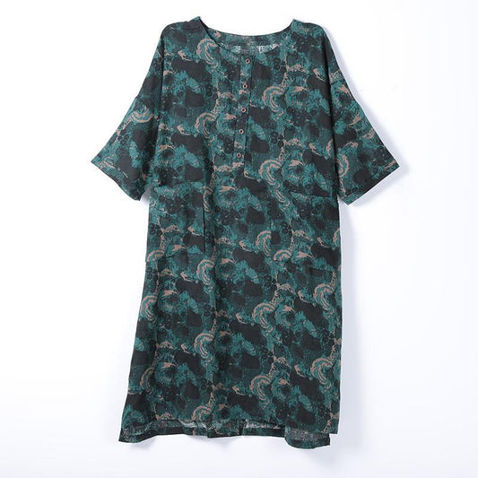 Women Spring Casual Print Half Sleeve Pullover Loose Dress