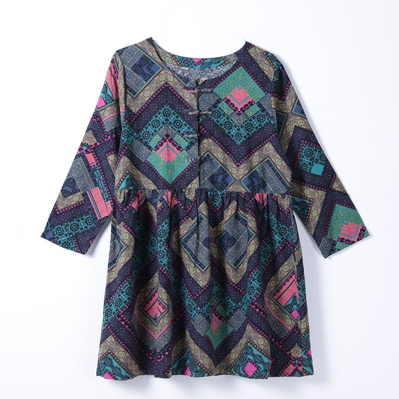 Women Spring Casual Print Pullover Loose Long Sleeve Dress