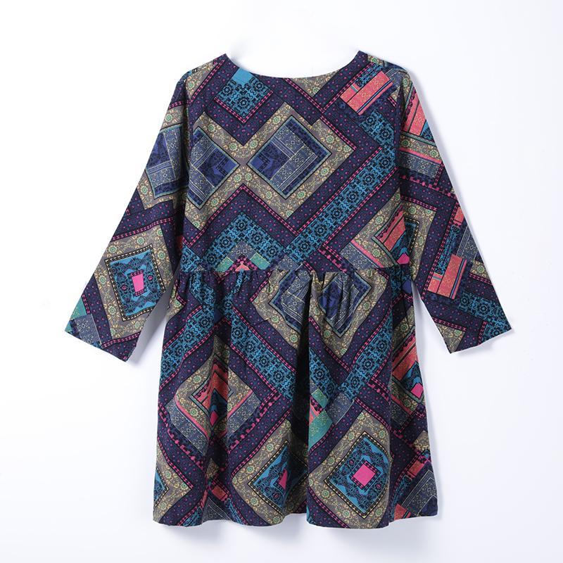 Women Spring Casual Print Pullover Loose Long Sleeve Dress