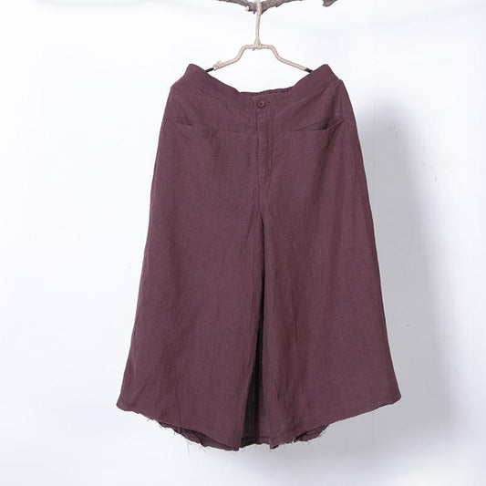 Women Spring Casual Solid Culottes Calf Length Pants