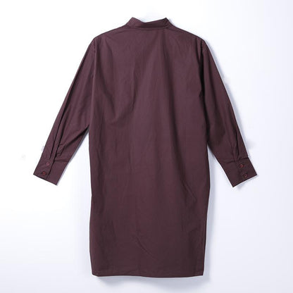 Women Spring Casual Solid Knee-Length Long Sleeve Pullover Loose Dress