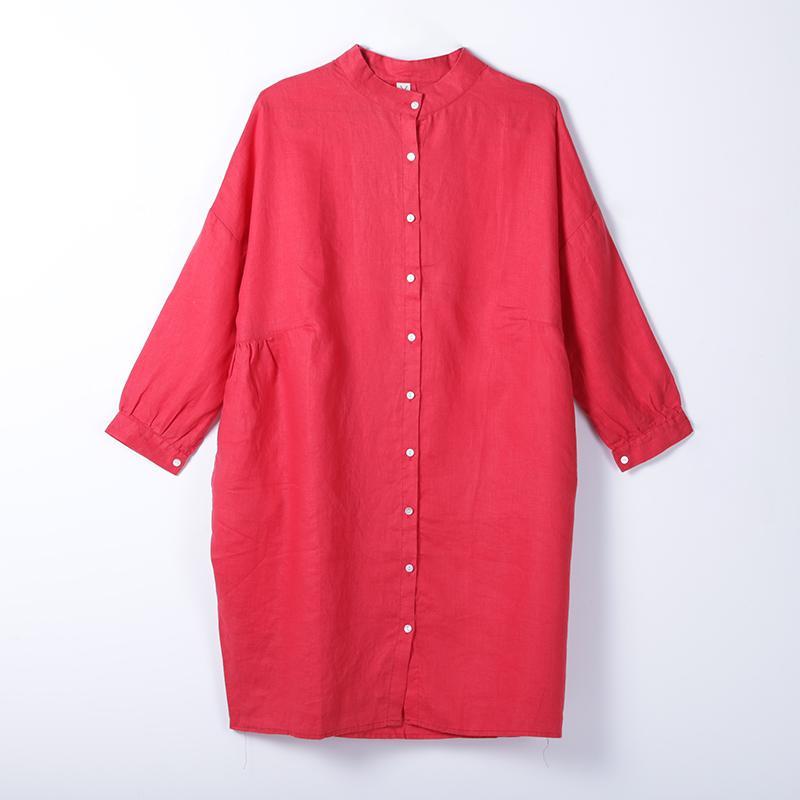 Women Spring Casual Solid Mid-Calf Cardigan Loose Long Sleeve Dress