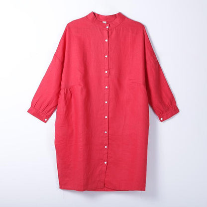 Women Spring Casual Solid Mid-Calf Cardigan Loose Long Sleeve Dress