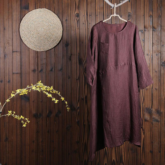 Women Spring Casual Solid Mid-Calf Pullover Long Sleeve Loose Dress