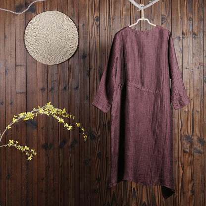 Women Spring Casual Solid Mid-Calf Pullover Long Sleeve Loose Dress