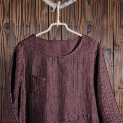 Women Spring Casual Solid Mid-Calf Pullover Long Sleeve Loose Dress