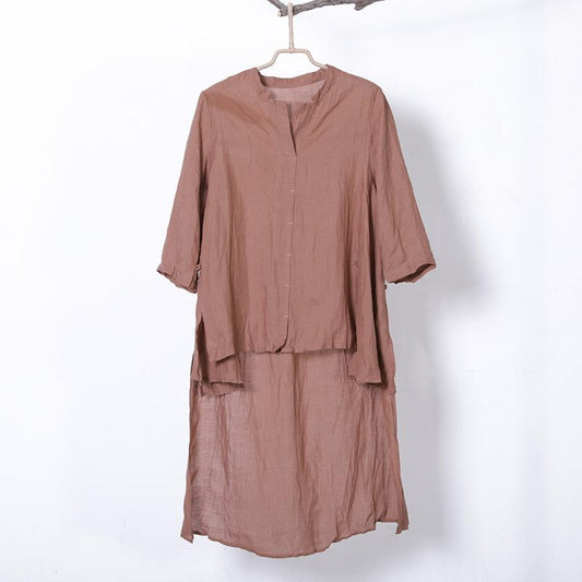 Women Spring Casual Solid Pullover Half Sleeve Long Shirt