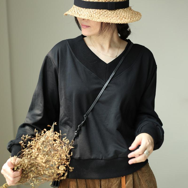 Women Spring Casual Solid Pullover Long Sleeve Sweatshirt