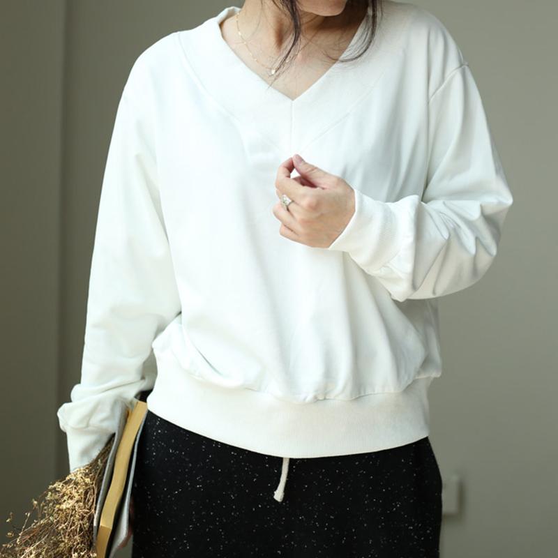 Women Spring Casual Solid Pullover Long Sleeve Sweatshirt
