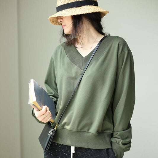 Women Spring Casual Solid Pullover Long Sleeve Sweatshirt