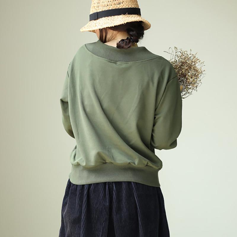 Women Spring Casual Solid Pullover Long Sleeve Sweatshirt