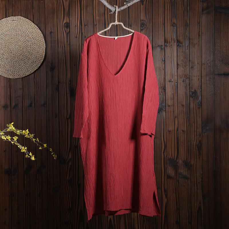 Women Spring Casual Solid Pullover Loose Long Sleeve Dress