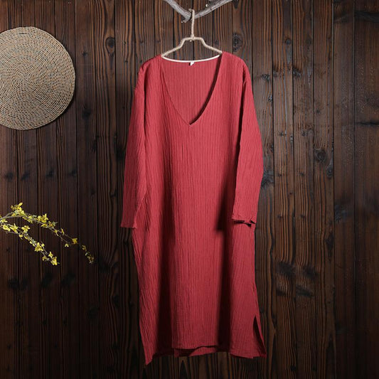 Women Spring Casual Solid Pullover Loose Long Sleeve Dress