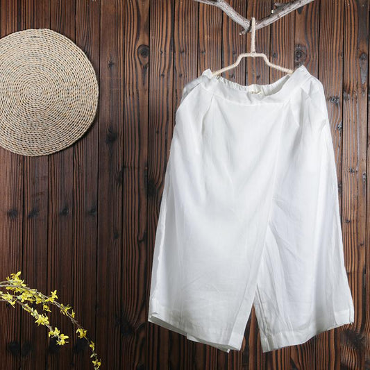 Women Spring Casual Solid Wide Leg Pants Calf Length Pants