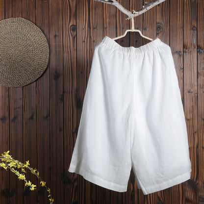 Women Spring Casual Solid Wide Leg Pants Calf Length Pants