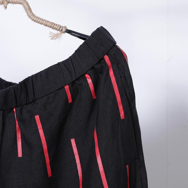 Women Spring Casual Stripe Mid Wide Leg Pants Calf Length Pants