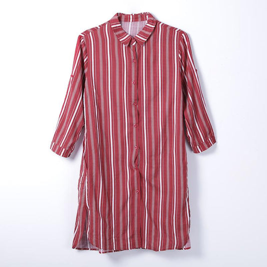 Women Spring Casual Striped Cardigan Long Sleeve Shirt